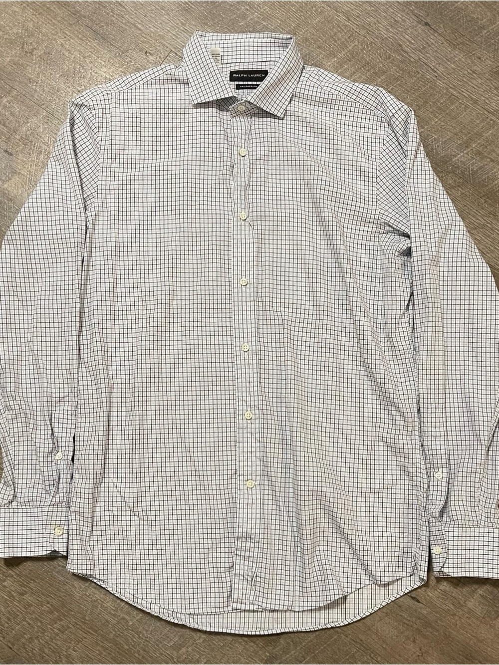 Ralph Lauren black label Men’s large White & Blue Windowpane Dress Shirt 16 1/2